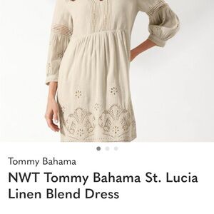 Tommy Bahama Cream Eyelet Linen-Blend Dress with Crochet Details